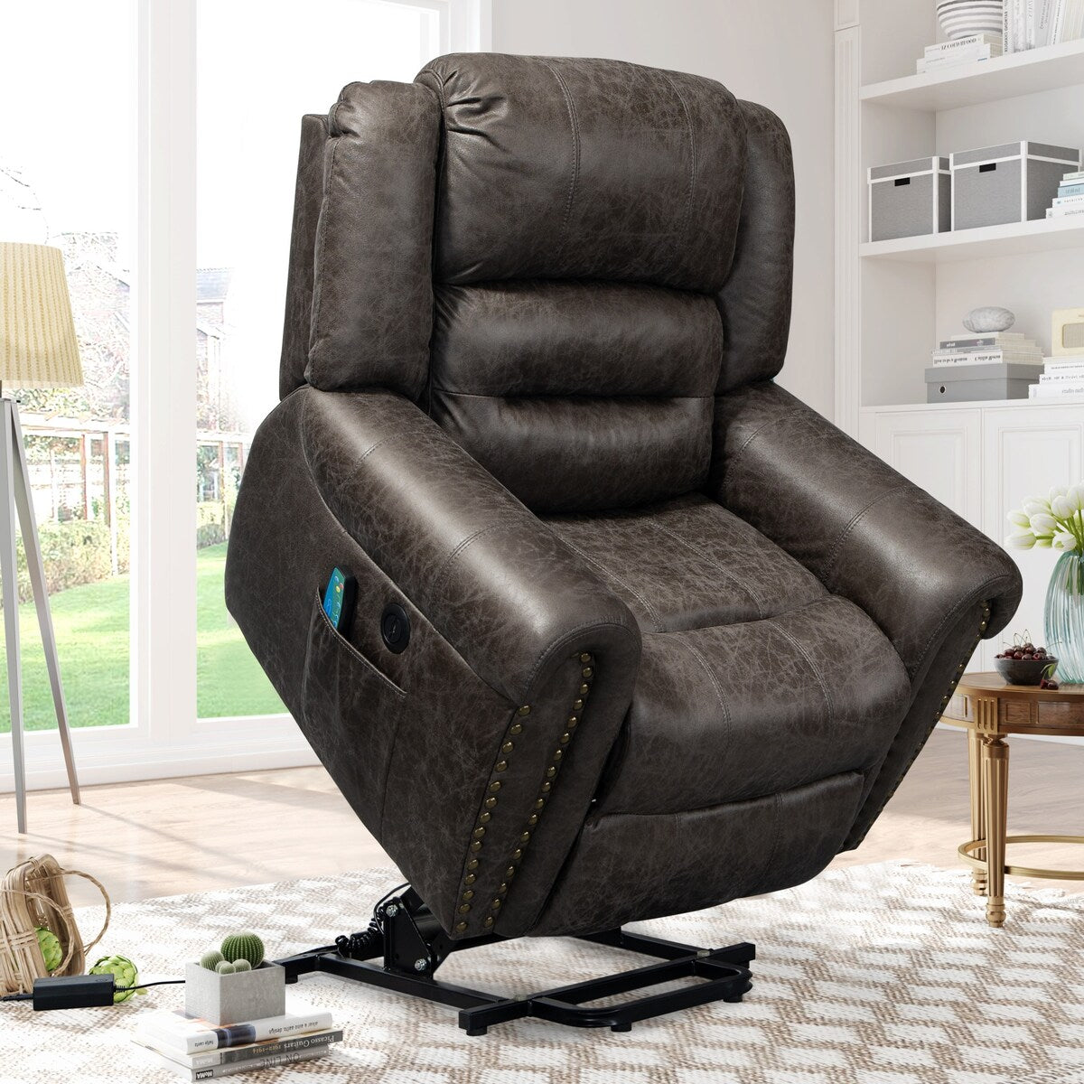 Faux Leather Oversized Power Lift Recliner Remote, Massage Heating