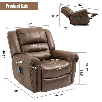 Faux Leather Oversized Power Lift Recliner Remote, Massage Heating