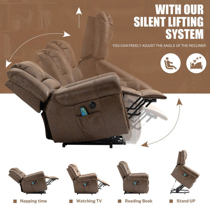 Faux Leather Oversized Power Lift Recliner Remote, Massage Heating