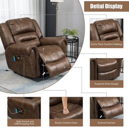 Faux Leather Oversized Power Lift Recliner Remote, Massage Heating