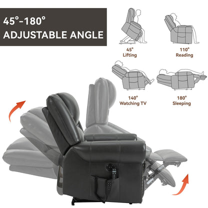 Faux Leather Power Lift Recliner Chair with Dual Motor, Heat Massage, USB Ports, and Infinite Recline for Elderly