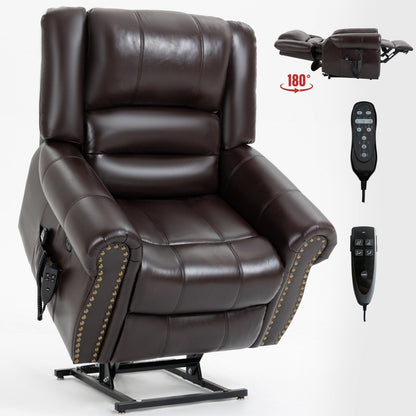 Faux Leather Power Lift Recliner Chair with Dual Motor, Heat Massage, USB Ports, and Infinite Recline for Elderly