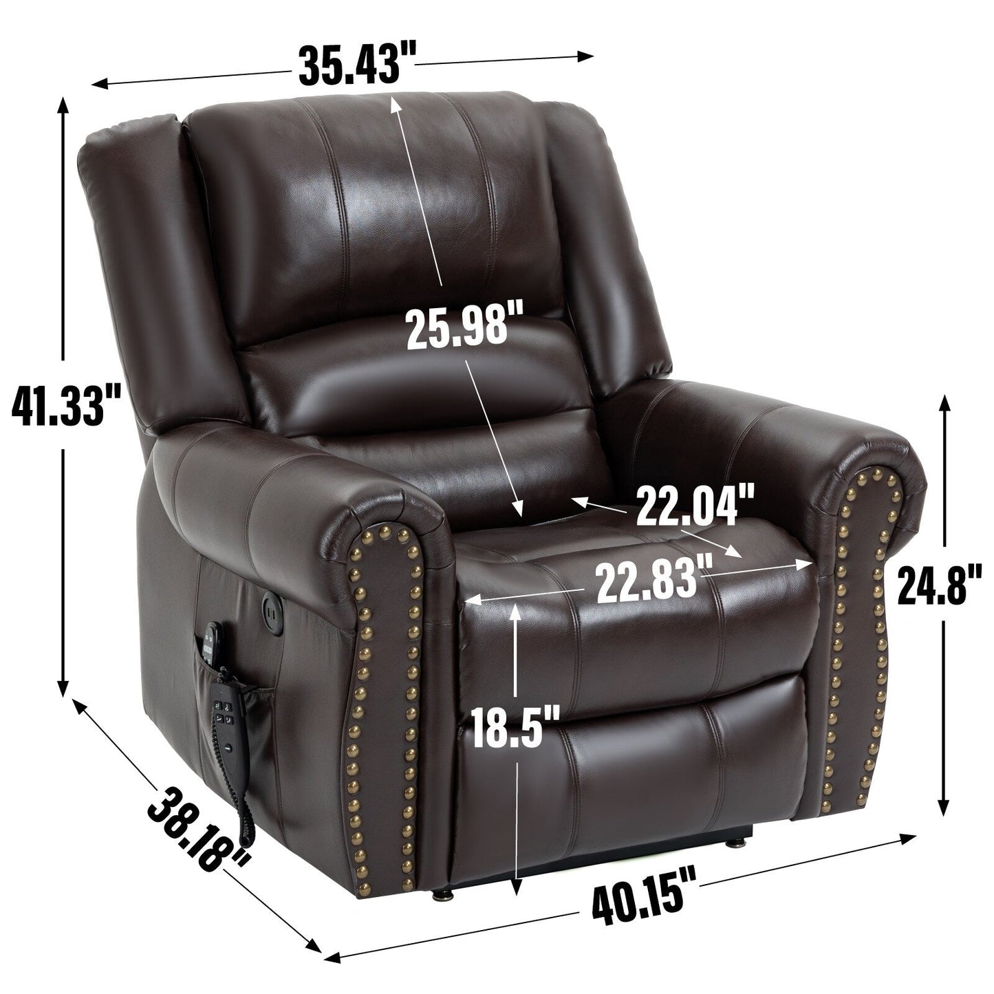 Faux Leather Power Lift Recliner Chair with Dual Motor, Heat Massage, USB Ports, and Infinite Recline for Elderly