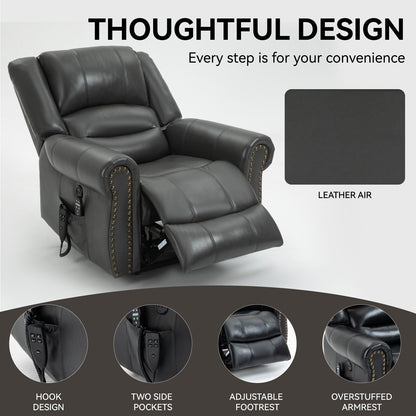 Faux Leather Power Lift Recliner Chair with Dual Motor, Heat Massage, USB Ports, and Infinite Recline for Elderly