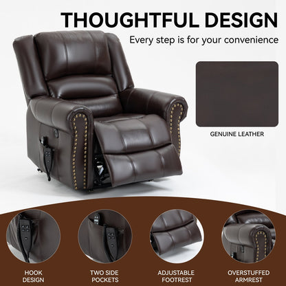 Faux Leather Power Lift Recliner Chair with Dual Motor, Heat Massage, USB Ports, and Infinite Recline for Elderly
