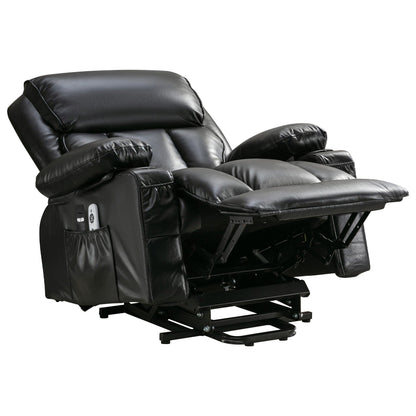 Faux Leather Power Lift Recliner Chair with Heating and Vibration Functions, Lounge Chair with USB Port and Foot Pedal