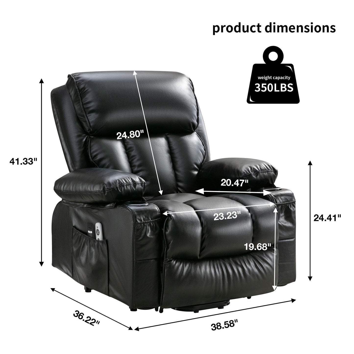 Faux Leather Power Lift Recliner Chair with Heating and Vibration Functions, Lounge Chair with USB Port and Foot Pedal