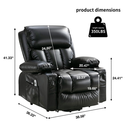 Faux Leather Power Lift Recliner Chair with Heating and Vibration Functions, Lounge Chair with USB Port and Foot Pedal