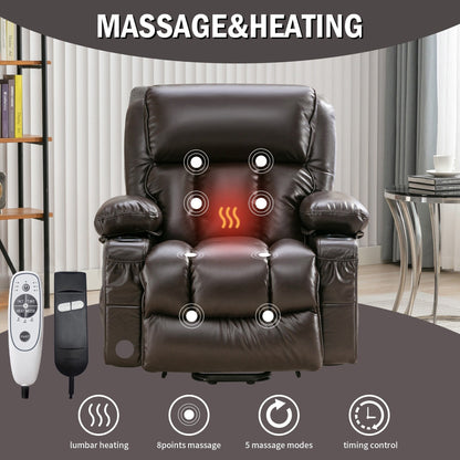 Faux Leather Power Lift Recliner Chair with Heating and Vibration Functions, Lounge Chair with USB Port and Foot Pedal