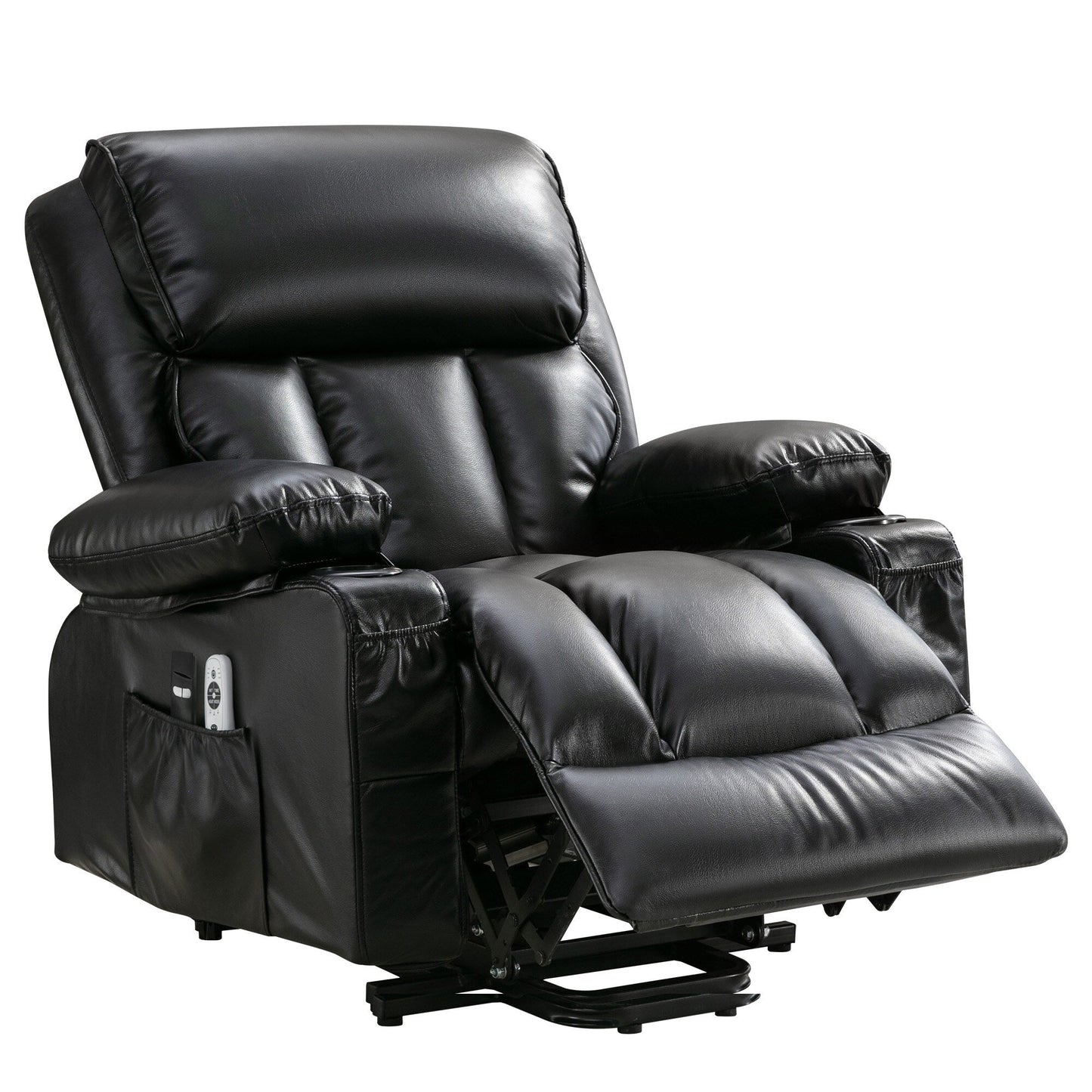 Faux Leather Power Lift Recliner Chair with Heating and Vibration Functions, Lounge Chair with USB Port and Foot Pedal