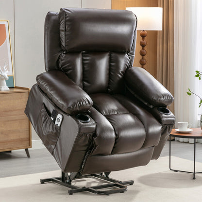 Faux Leather Power Lift Recliner Chair with Heating and Vibration Functions, Lounge Chair with USB Port and Foot Pedal