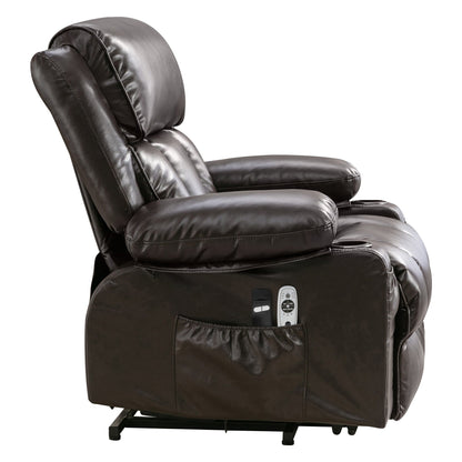 Faux Leather Power Lift Recliner Chair with Heating and Vibration Functions, Lounge Chair with USB Port and Foot Pedal