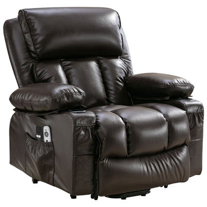 Faux Leather Power Lift Recliner Chair with Heating and Vibration Functions, Lounge Chair with USB Port and Foot Pedal