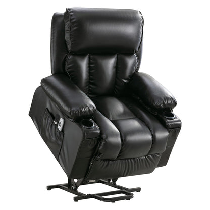 Faux Leather Power Lift Recliner Chair with Heating and Vibration Functions, Lounge Chair with USB Port and Foot Pedal