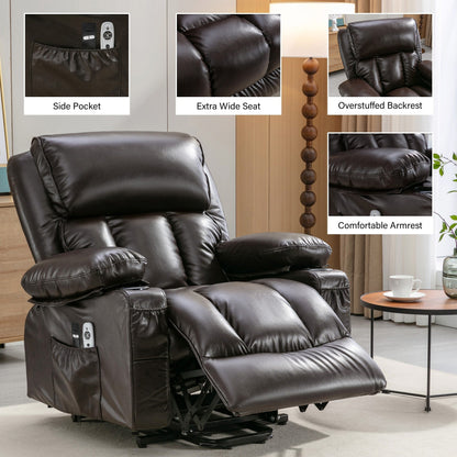 Faux Leather Power Lift Recliner Chair with Heating and Vibration Functions, Lounge Chair with USB Port and Foot Pedal