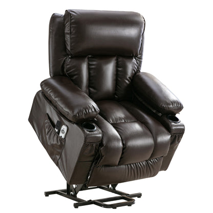 Faux Leather Power Lift Recliner Chair with Heating and Vibration Functions, Lounge Chair with USB Port and Foot Pedal
