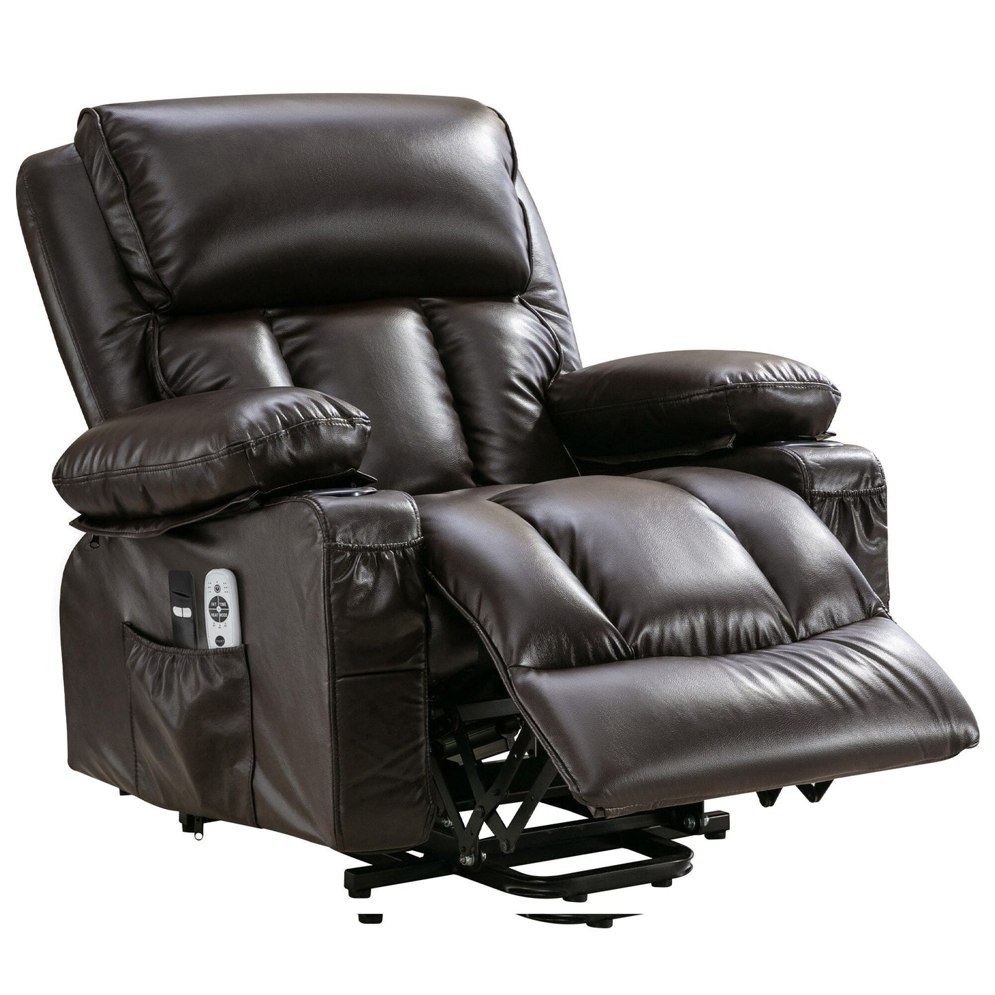 Faux Leather Power Lift Recliner Chair with Heating and Vibration Functions, Lounge Chair with USB Port and Foot Pedal