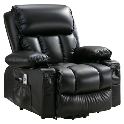 Faux Leather Power Lift Recliner Chair with Heating and Vibration Functions, Lounge Chair with USB Port and Foot Pedal