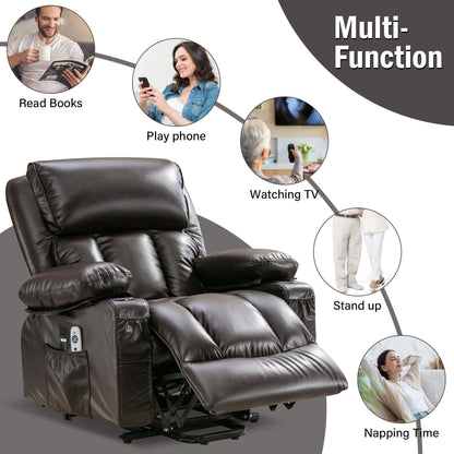 Faux Leather Power Lift Recliner Chair with Heating and Vibration Functions, Lounge Chair with USB Port and Foot Pedal