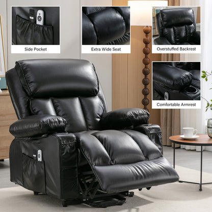 Faux Leather Power Lift Recliner Chair with Heating and Vibration Functions, Lounge Chair with USB Port and Foot Pedal