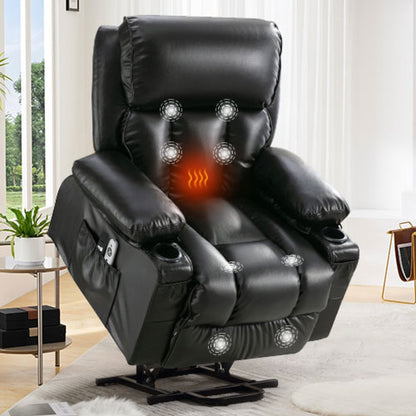 Faux Leather Power Lift Recliner Chair with Heating and Vibration Functions, Lounge Chair with USB Port and Foot Pedal