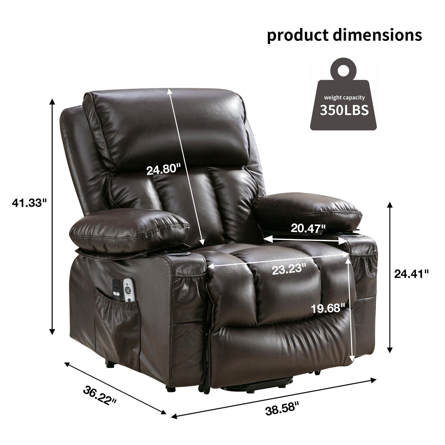 Faux Leather Power Lift Recliner Chair with Heating and Vibration Functions, Lounge Chair with USB Port and Foot Pedal