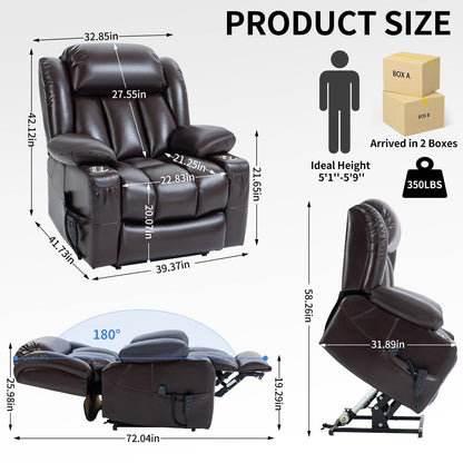 Faux Leather Power Lift Recliner Chair with Massage, Heat, Dual Motors, and Cup Holders