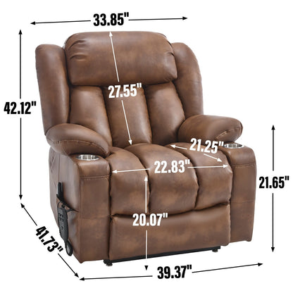 Faux Leather Power Lift Recliner Chair with Massage, Heat, Dual Motors, and Cup Holders