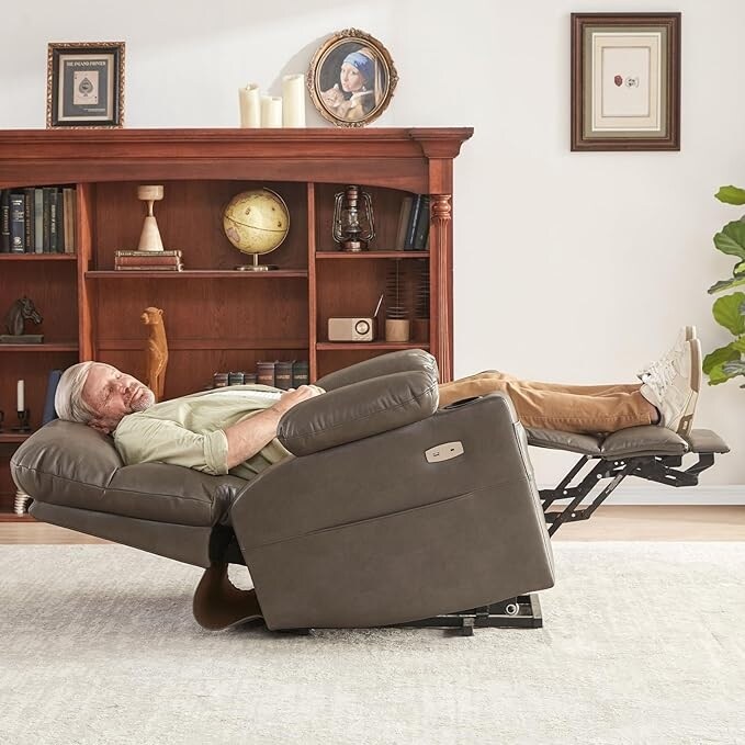 Faux Leather Power Lift Recliner with 8-Point Massage, Lumbar Heating, USB, Flat Lay