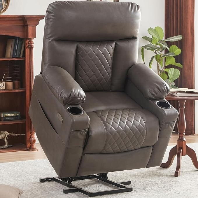 Faux Leather Power Lift Recliner with 8-Point Massage, Lumbar Heating, USB, Flat Lay