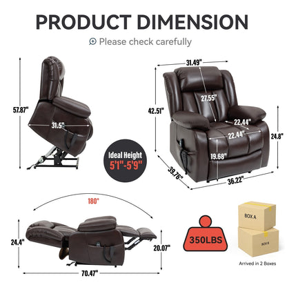 Faux Leather Power Lift Recliner with Massage & Lumbar Heating