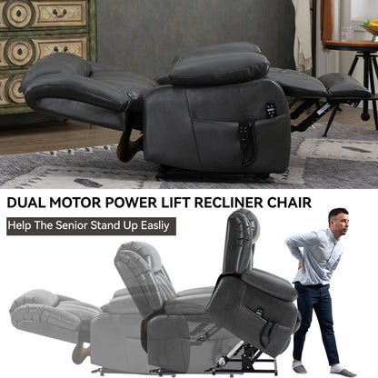 Faux Leather Power Lift Recliner with Massage & Lumbar Heating
