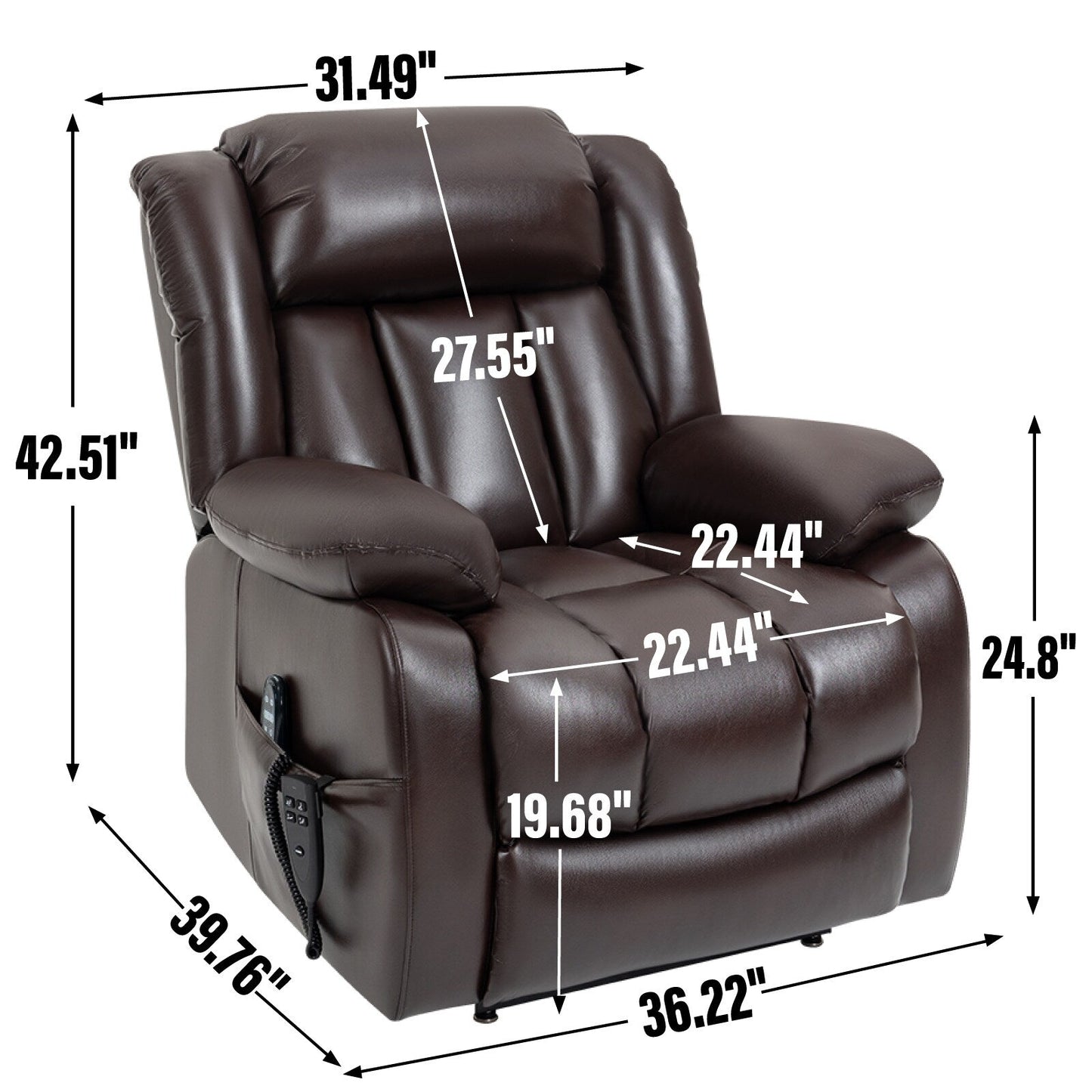 Faux Leather Power Lift Recliner with Massage & Lumbar Heating