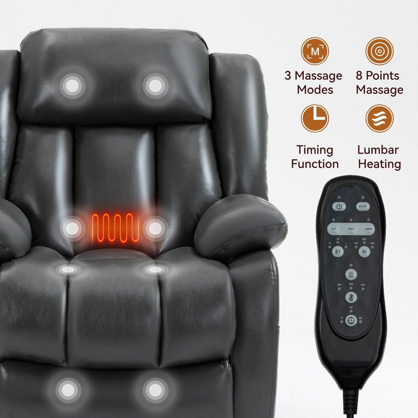 Faux Leather Power Lift Recliner with Massage & Lumbar Heating