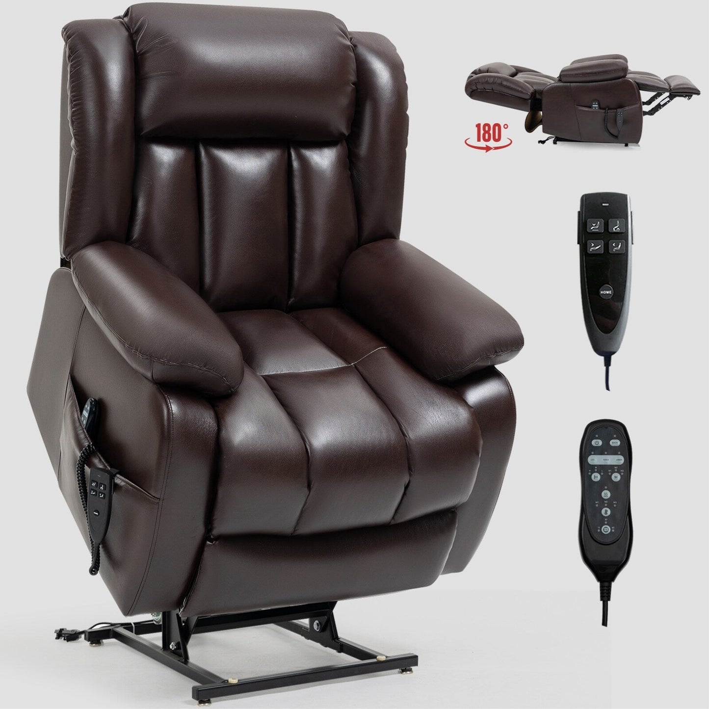Faux Leather Power Lift Recliner with Massage & Lumbar Heating