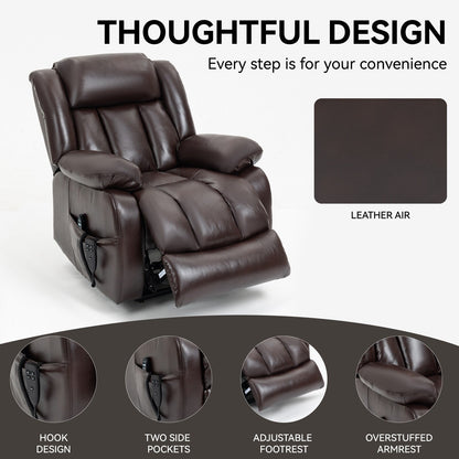 Faux Leather Power Lift Recliner with Massage & Lumbar Heating