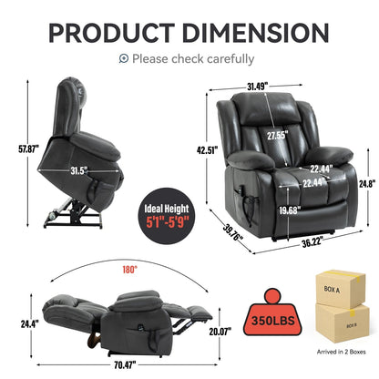 Faux Leather Power Lift Recliner with Massage & Lumbar Heating