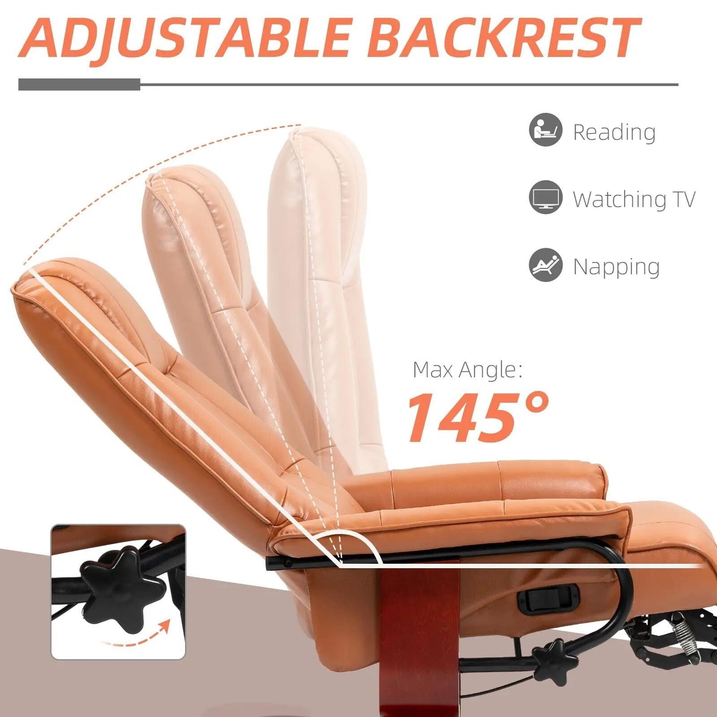 Faux Leather Recliner Chair, Swivel Recliner with Footrest, Armrest