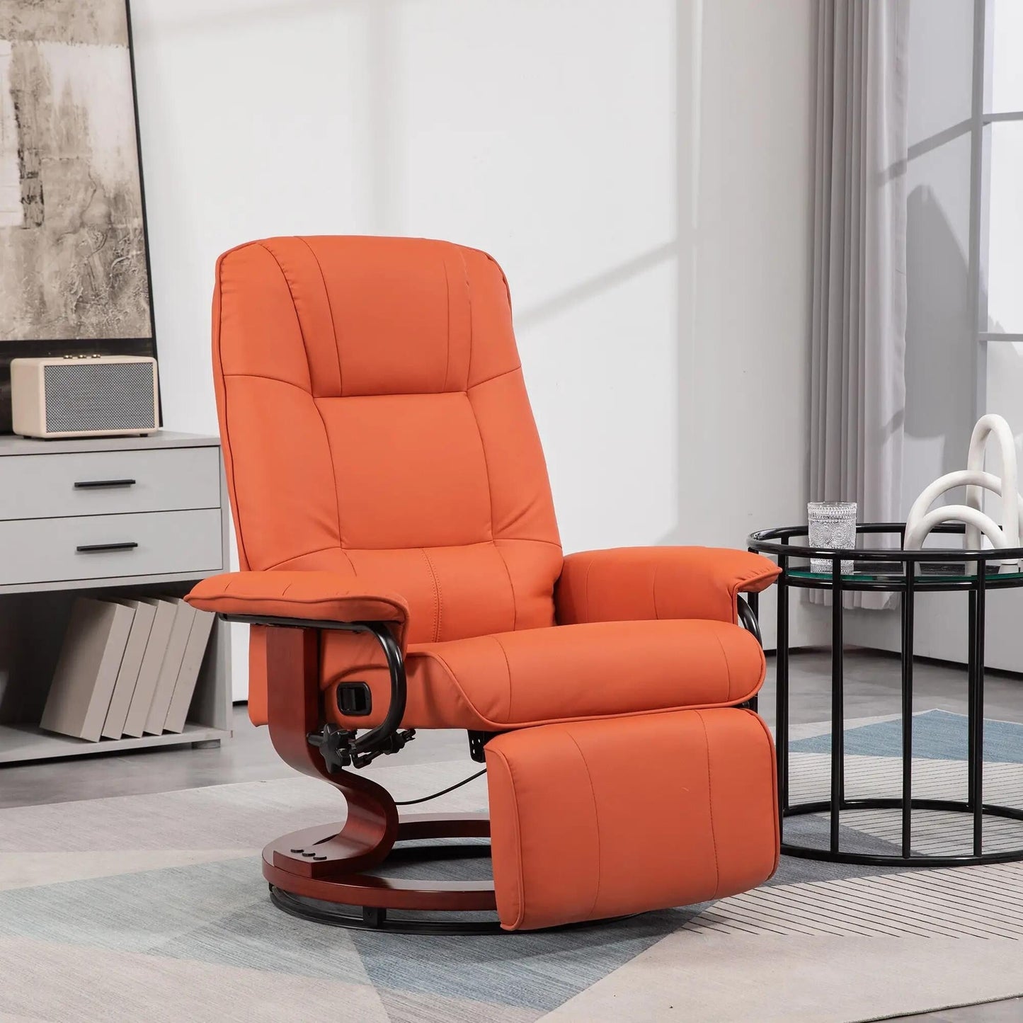 Faux Leather Recliner Chair, Swivel Recliner with Footrest, Armrest