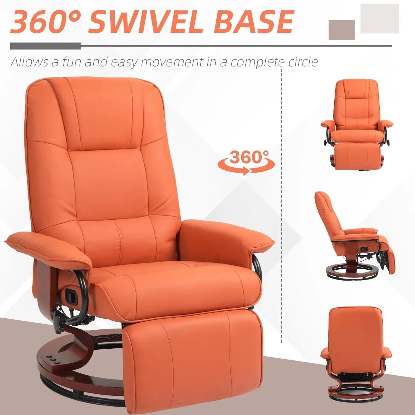 Faux Leather Recliner Chair, Swivel Recliner with Footrest, Armrest