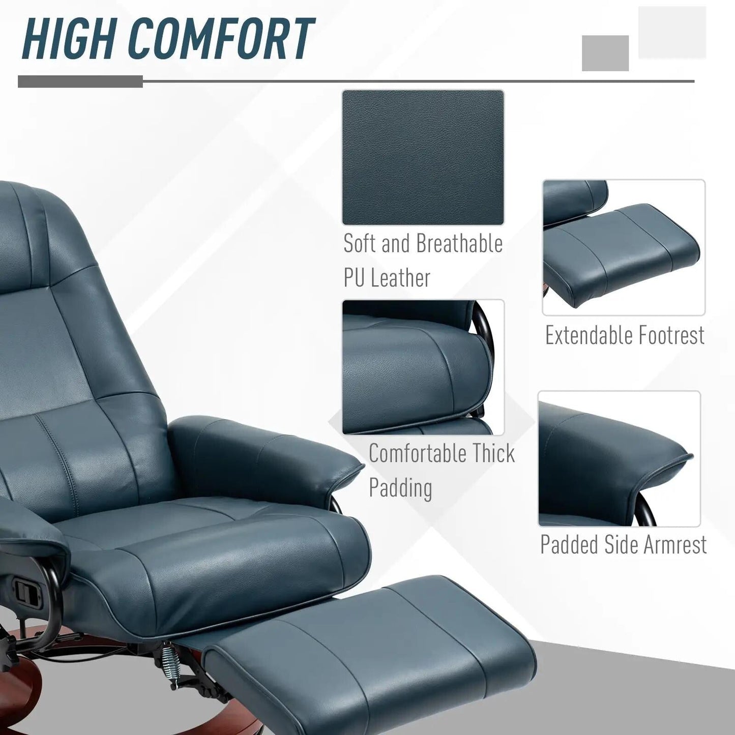 Faux Leather Recliner Chair, Swivel Recliner with Footrest, Armrest