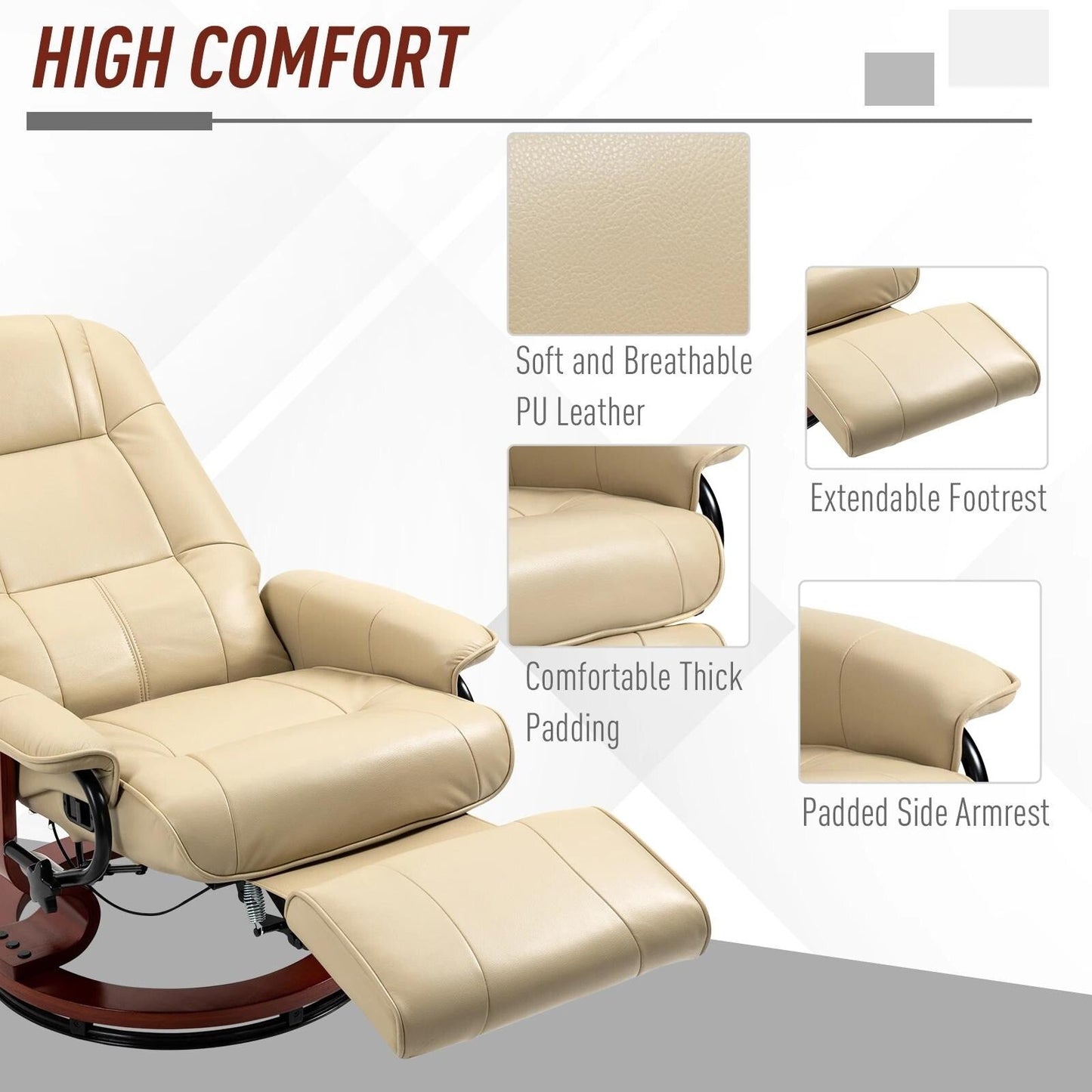 Faux Leather Recliner Chair, Swivel Recliner with Footrest, Armrest