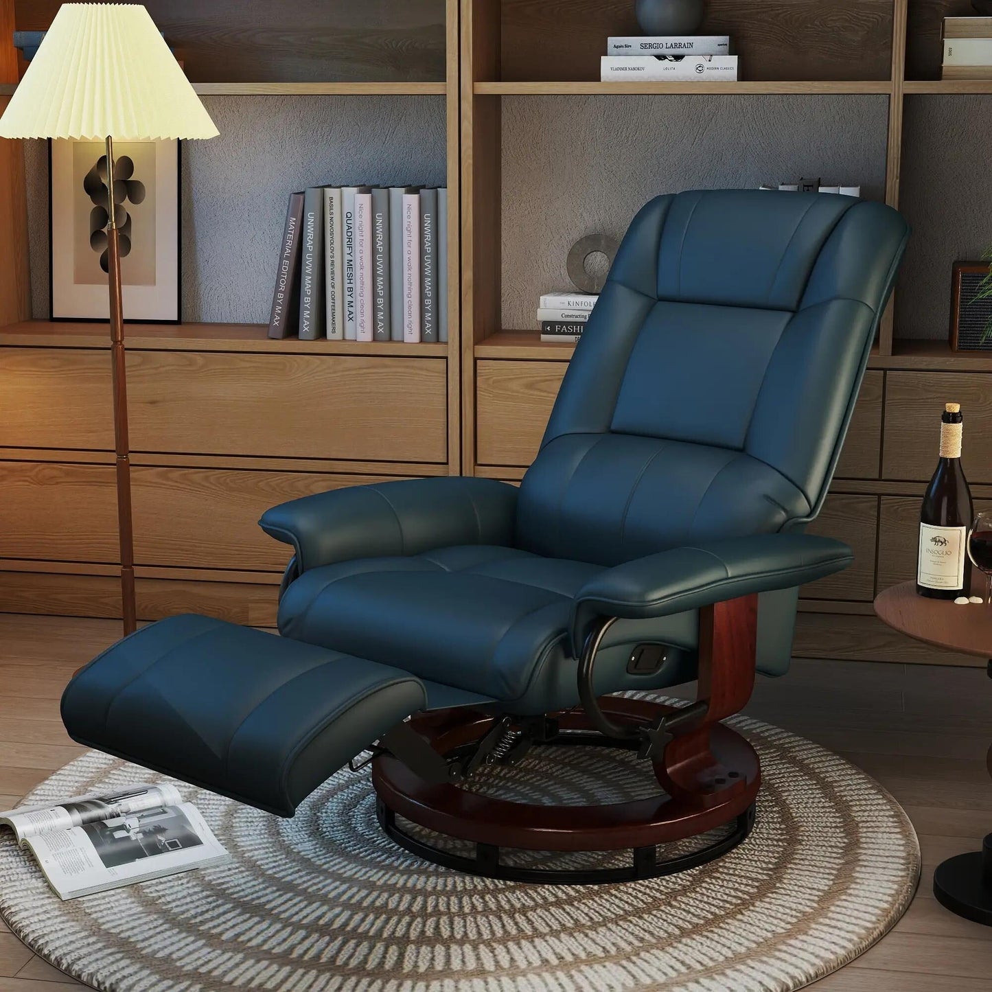 Faux Leather Recliner Chair, Swivel Recliner with Footrest, Armrest