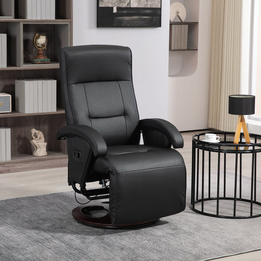 Faux Leather Recliner, 135Â° Adjustable Swivel Lounge Chair with Footrest, Padded Seat & Armrests, and Wood Base for Living Room
