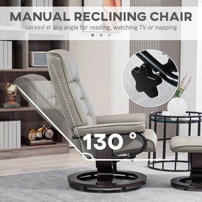 Faux Leather Swivel Recliner with Ottoman and Wood Base