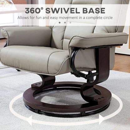 Faux Leather Swivel Recliner with Ottoman and Wood Base