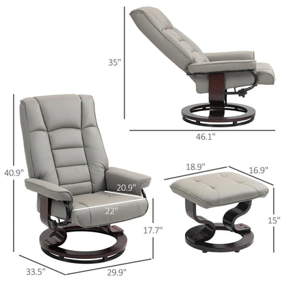 Faux Leather Swivel Recliner with Ottoman and Wood Base