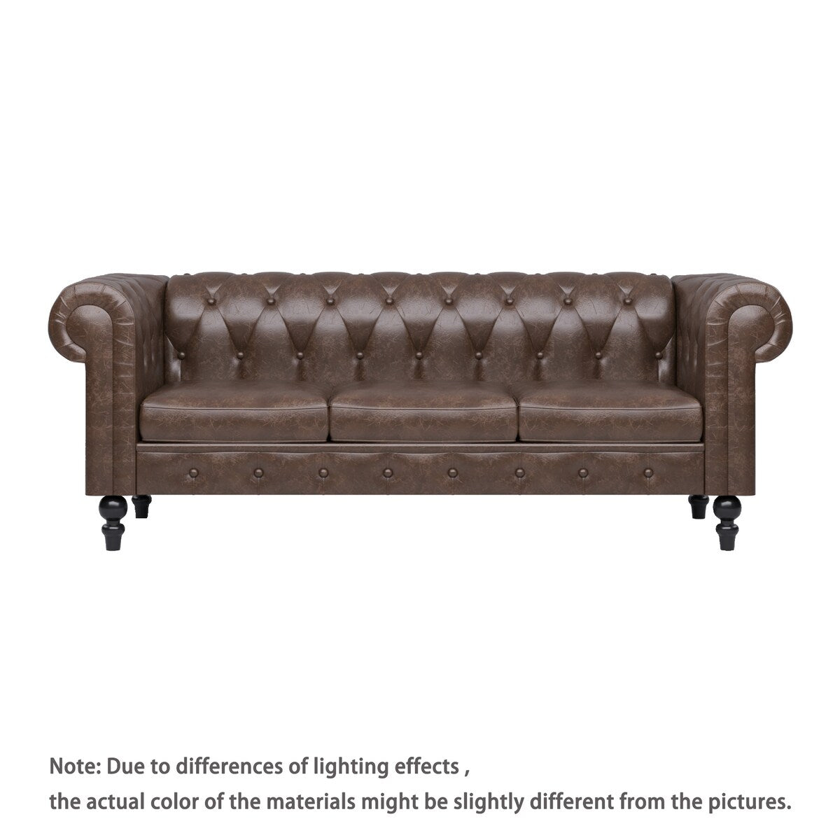 Faux Leather Upholstered Chesterfield Sofa -- 3 seats