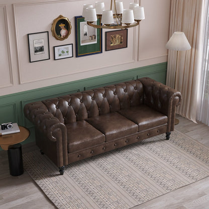 Faux Leather Upholstered Chesterfield Sofa -- 3 seats