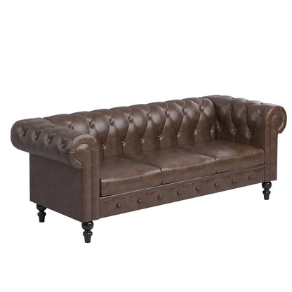 Faux Leather Upholstered Chesterfield Sofa -- 3 seats